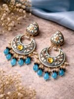 Blue Antique Meenakari Chandbalis - Image 3