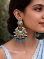 Blue Antique Meenakari Chandbalis - Image 2