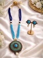 Blue Beaded Statement Necklace Set