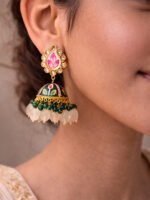 Floral Meenakari Pearl Jhumkas - Image 2
