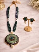 Green Blue Beaded Statement Necklace Set