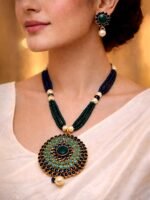 Green Blue Beaded Statement Necklace Set - Image 2