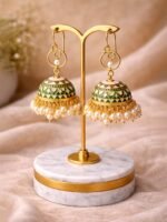 Green Kundan Meenakari Jhumkas