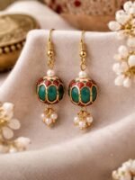 Green Meenakari Pearl Jhumka - Image 2