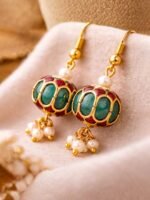 Green Meenakari Pearl Jhumka - Image 3