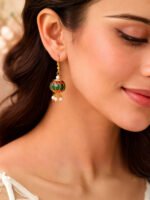Green Meenakari Pearl Jhumka - Image 4