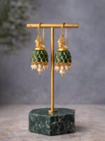 Green Pearl Drop Jhumkas - Image 3