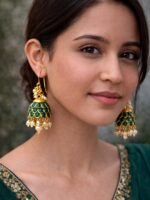 Green Pearl Drop Jhumkas - Image 2