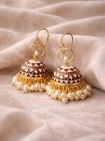 Kundan Meenakari Pearl Jhumkas - Image 3