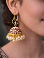 Kundan Meenakari Pearl Jhumkas - Image 2