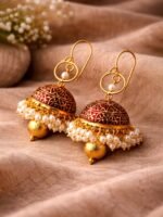 Maroon Kundan Pearl Jhumkas