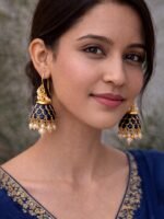 Navy Pearl Drop Jhumkas - Image 2