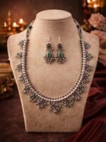 Oxidised Bridal Stone Necklace Jewellery Set - Image 4