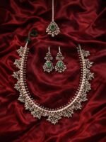 Oxidised Bridal Stone Necklace Jewellery Set - Image 2