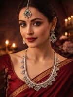 Oxidised Bridal Stone Necklace Jewellery Set - Image 3