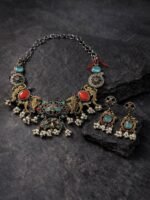 Oxidised Tribal Statement Necklace Set - Image 3