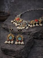 Oxidised Tribal Statement Necklace Set - Image 2
