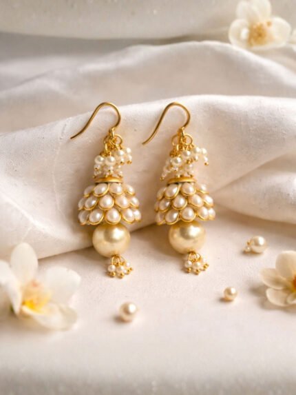 Pearl Gold Jhumka Earrings