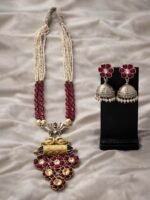 Pearl Kundan Beaded Long Necklace Set - Image 2