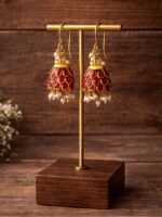 Red Pearl Drop Jhumkas - Image 3