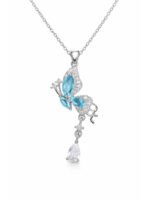 Blue Crystal Butterfly Pendant Necklace with Teardrop Charm - Image 4