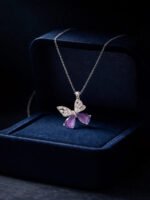 Daisy Purple Butterfly Pendant Necklace for Women