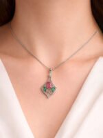 Elegant Color Stone Pendant Necklace with Crystal Accents - Image 2