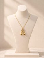 Gold A Letter Wishbone Pendant Necklace - Image 3