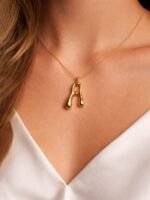 Gold A Letter Wishbone Pendant Necklace - Image 2