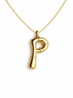 Gold P Letter Wishbone Pendant Necklace - Image 4