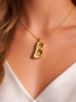 Gold 'B' Wishbone Pendent Necklace - Image 2
