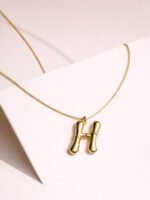 Gold H Letter Wishbone Pendant Necklace
