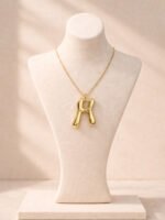Gold H Letter Wishbone Pendant Necklace - Image 3