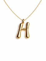 Gold H Letter Wishbone Pendant Necklace - Image 4