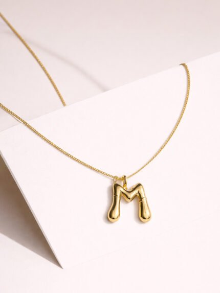 Gold M Letter Wishbone Pendant Necklace