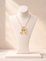 Gold M Letter Wishbone Pendant Necklace - Image 3