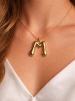 Gold M Letter Wishbone Pendant Necklace - Image 2