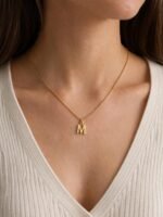Gold 'M' Letter Pendant Necklace Set - Image 2