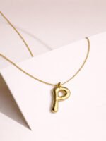 Gold P Letter Wishbone Pendant Necklace