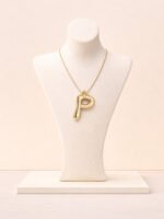 Gold P Letter Wishbone Pendant Necklace - Image 3