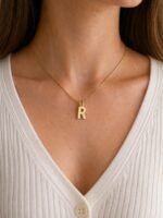 Gold 'R' Letter Pendant Necklace - Image 2