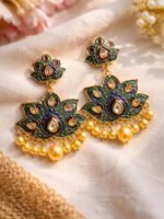 Green Meenakari Chandbali Earrings