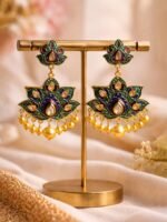 Green Meenakari Chandbali Earrings - Image 3