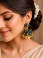 Green Meenakari Chandbali Earrings - Image 2