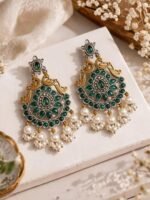 Green Stone Pearl Chandbali - Image 3