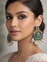 Green Stone Pearl Chandbali - Image 2