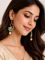 Meenakari Pearl Drop Earrings - Image 2
