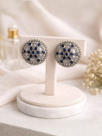 Oxidised Blue Stone Studs