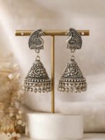 Oxidised Peacock Jhumka Earrings