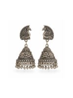 Oxidised Peacock Jhumka Earrings - Image 4